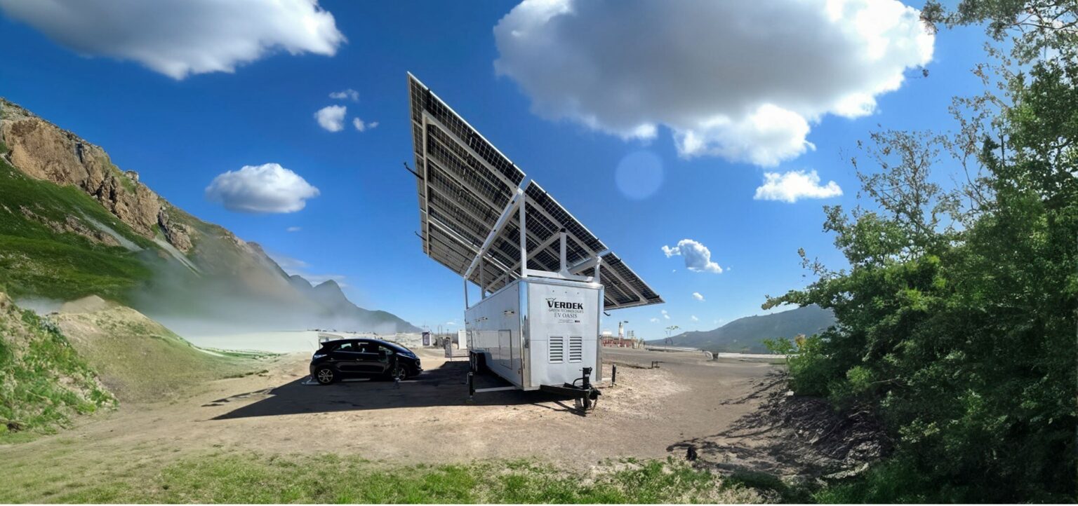 EV Oasis 2.0 off-grid solar-powered DC fast charger installed near the New Mexico and Arizona border for CBP